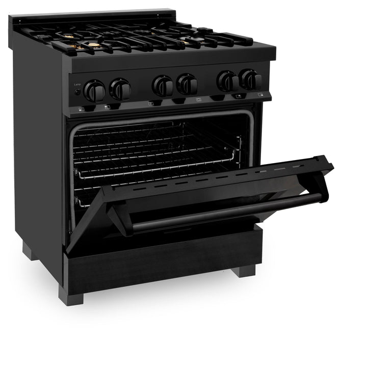 ZLINE KITCHEN AND BATH RABBR30 ZLINE 30" 4.0 cu. ft. Dual Fuel Range with Gas Stove and Electric Oven in Black Stainless Steel with Brass Burners