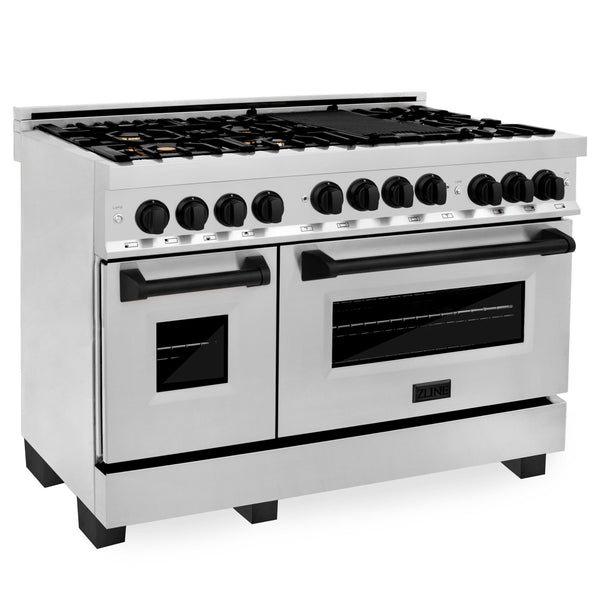 ZLINE KITCHEN AND BATH RGSZSN48MB ZLINE Autograph Edition 48" 6.0 cu. ft. Range with Gas Stove and Gas Oven in DuraSnow R Stainless Steel with Accents Color: Matte Black