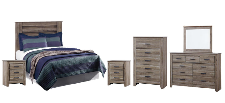 ASHLEY FURNITURE PKG003957 Full Panel Headboard With Mirrored Dresser, Chest and 2 Nightstands