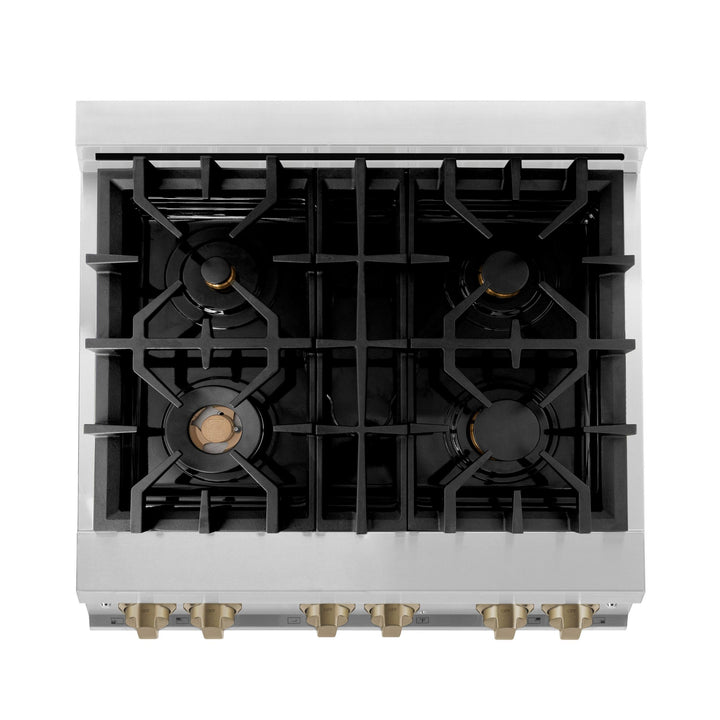 ZLINE KITCHEN AND BATH RGZWM30CB ZLINE Autograph Edition 30" 4.0 cu. ft. Range with Gas Stove and Gas Oven in Stainless Steel with White Matte Door and Accents Color: Champagne Bronze