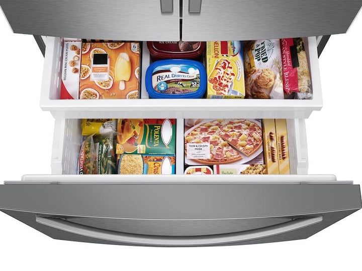 SAMSUNG RF27T5501SR 26.5 cu. ft. Large Capacity 3-Door French Door Refrigerator with Family Hub TM and External Water & Ice Dispenser in Stainless Steel