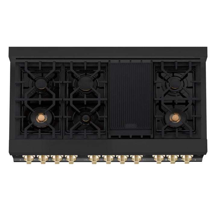 ZLINE KITCHEN AND BATH RGBZ48G ZLINE Autograph Edition 48" 6.0 cu. ft. Range with Gas Stove and Gas Oven in Black Stainless Steel with Accents Color: Gold