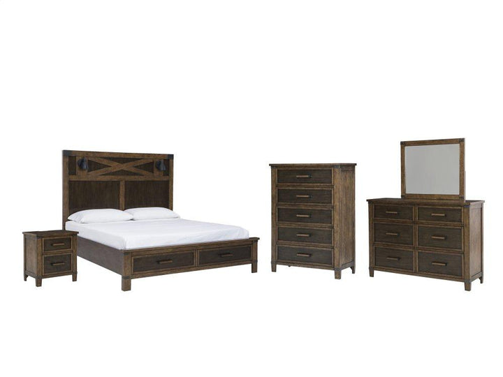 ASHLEY FURNITURE PKG008371 Queen Panel Bed With Storage With Mirrored Dresser, Chest and Nightstand