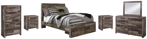 ASHLEY FURNITURE PKG003531 Full Panel Bed With 2 Storage Drawers With Mirrored Dresser, Chest and 2 Nightstands