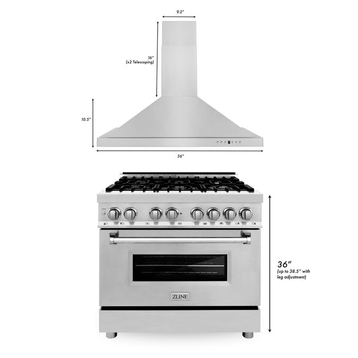 ZLINE KITCHEN AND BATH 2KPRARH36 ZLINE 36" Kitchen Package with Stainless Steel Dual Fuel Range and Convertible Vent Range Hood