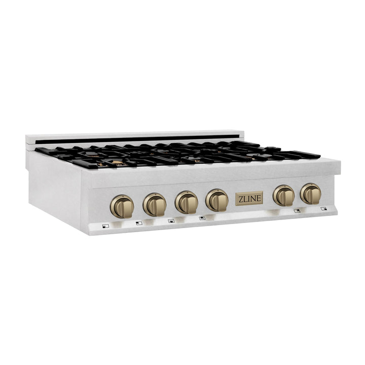 ZLINE KITCHEN AND BATH RTSZ36G ZLINE Autograph Edition 36" Porcelain Rangetop with 6 Gas Burners in DuraSnow R Stainless Steel with Accents Size: Gold