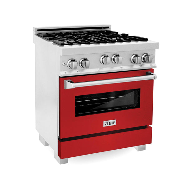 ZLINE KITCHEN AND BATH RGSRM30 ZLINE 30" 4.0 cu. ft. Range with Gas Stove and Gas Oven in DuraSnow R Stainless Steel with Color Door Options Color: Red Matte