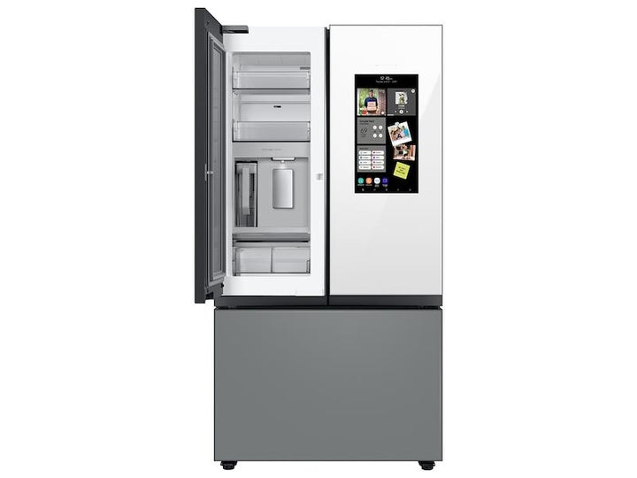 SAMSUNG RF24BB69006MAA Bespoke 3-Door French Door Refrigerator 24 cu. ft. - with Top Left and Family Hub TM Panel in White Glass - and Matte Grey Glass Bottom Door Panel