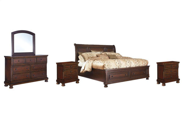 ASHLEY FURNITURE PKG006282 California King Sleigh Bed With Mirrored Dresser and 2 Nightstands