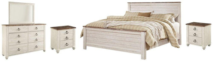 ASHLEY FURNITURE PKG007623 California King Panel Bed With Mirrored Dresser and 2 Nightstands