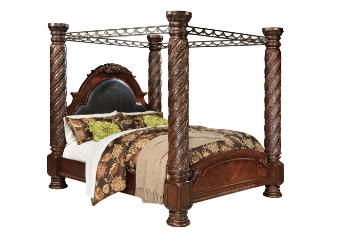 ASHLEY FURNITURE PKG000039 California King Poster Bed With Canopy With Mirrored Dresser