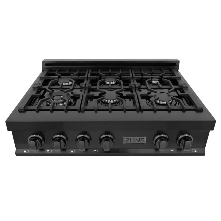 ZLINE KITCHEN AND BATH RTBBR36 ZLINE 36" Porcelain Gas Stovetop in Black Stainless Steel with 6 Gas Burners Color: Black Stainless Steel with Brass Burners