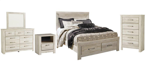 ASHLEY FURNITURE PKG004722 Queen Platform Bed With 2 Storage Drawers With Mirrored Dresser, Chest and Nightstand