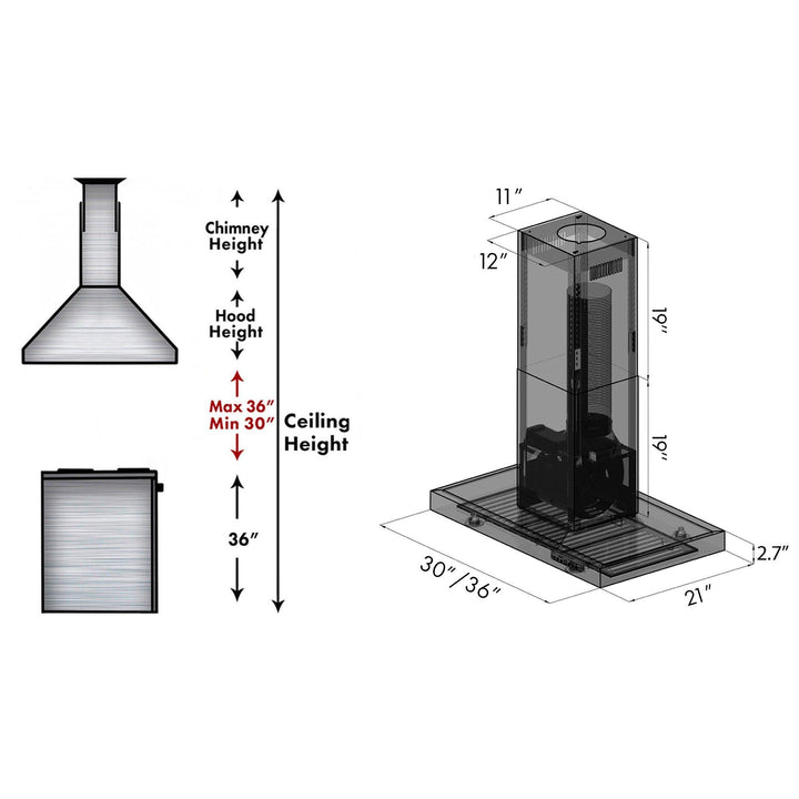 ZLINE KITCHEN AND BATH BSKE2IN30 ZLINE Convertible Island Mount Range Hood in Black Stainless Steel Size: 30 Inch