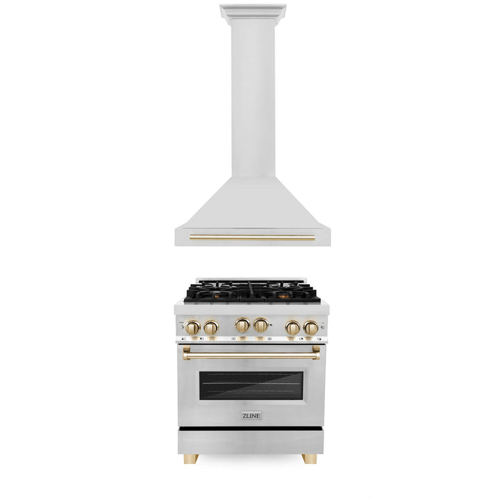 ZLINE KITCHEN AND BATH 2AKPRGRH30G ZLINE 30" Autograph Edition Kitchen Package with Stainless Steel Gas Range and Range Hood with Gold Accents