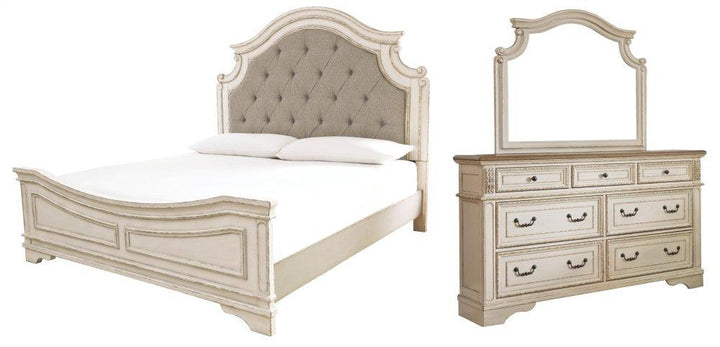 ASHLEY FURNITURE PKG006684 California King Upholstered Panel Bed With Mirrored Dresser