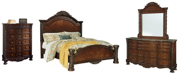 ASHLEY FURNITURE PKG005765 California King Panel Bed With Mirrored Dresser and Chest