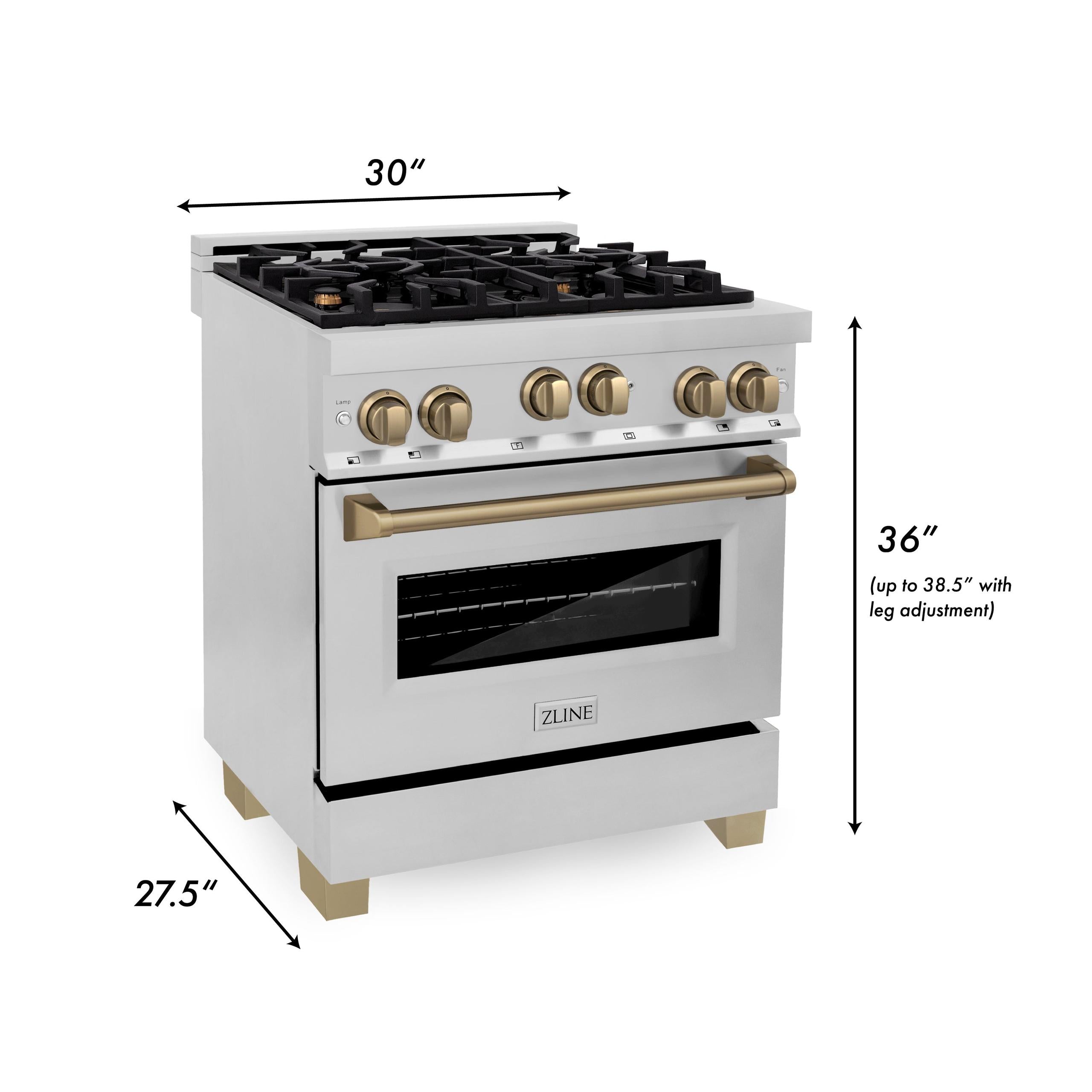 ZLINE KITCHEN AND BATH RGZ30G ZLINE Autograph Edition 30" 4.0 cu. ft. Range with Gas Stove and Gas Oven in Stainless Steel with Accents Color: Gold