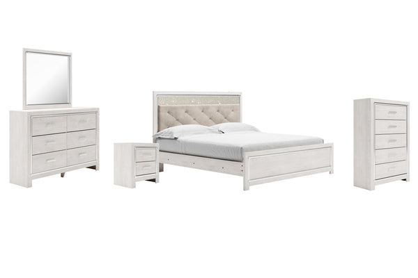 ASHLEY FURNITURE PKG009428 King Panel Bed With Mirrored Dresser, Chest and Nightstand