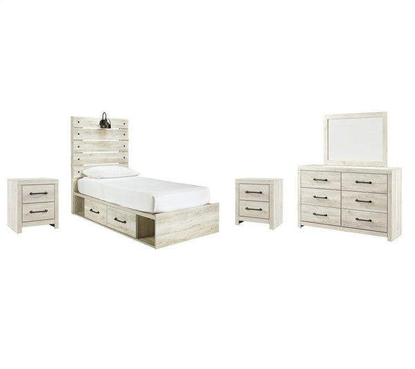 ASHLEY FURNITURE PKG003014 Twin Panel Bed With 4 Storage Drawers With Mirrored Dresser and 2 Nightstands