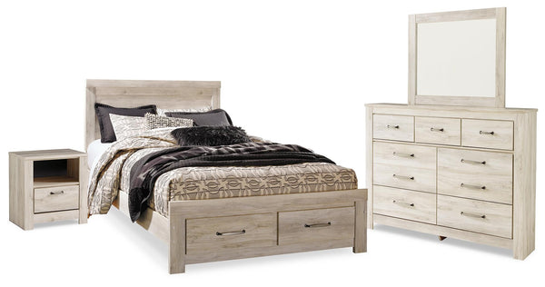 ASHLEY FURNITURE PKG014075 Queen Platform Bed With 2 Storage Drawers With Mirrored Dresser and Nightstand