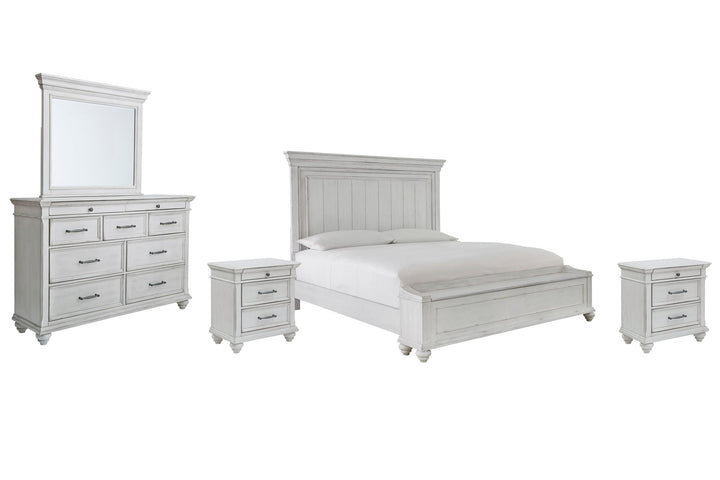 ASHLEY FURNITURE PKG007954 King Panel Bed With Storage With Mirrored Dresser and 2 Nightstands