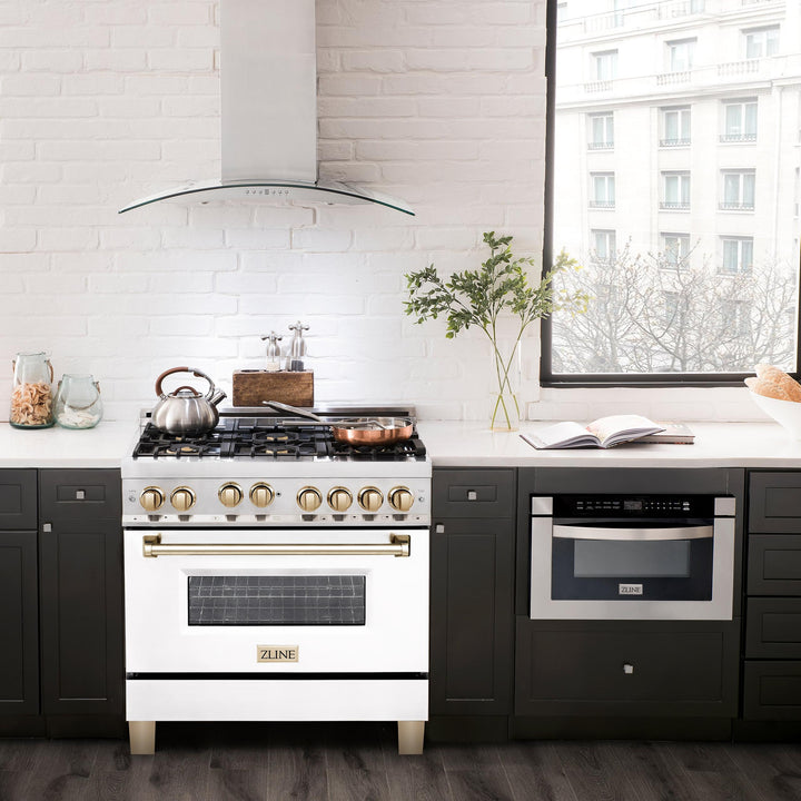 ZLINE KITCHEN AND BATH RGZWM36MB ZLINE Autograph Edition 36" 4.6 cu. ft. Range with Gas Stove and Gas Oven in Stainless Steel with White Matte Door and Accents Color: Matte Black