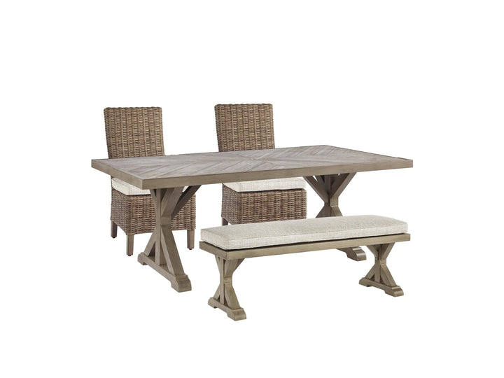 ASHLEY FURNITURE P791P3 Beachcroft Outdoor Dining Table With 2 Chairs and 2 Benches