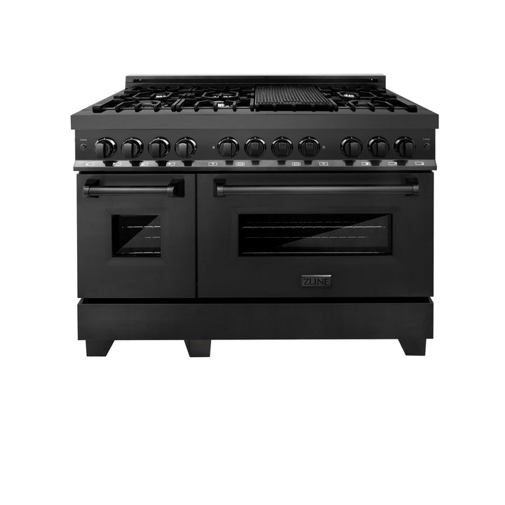 ZLINE KITCHEN AND BATH RAB48 ZLINE 48" 6.0 cu. ft. Dual Fuel Range with Gas Stove and Electric Oven in Black Stainless Steel with Brass Burners