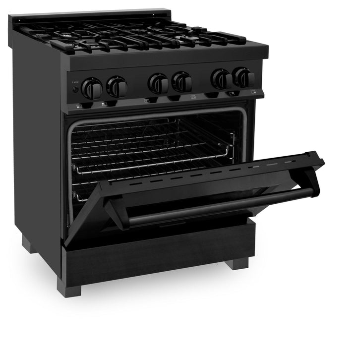 ZLINE KITCHEN AND BATH RAB30 ZLINE 30" 4.0 cu. ft. Dual Fuel Range with Gas Stove and Electric Oven in Black Stainless Steel with Brass Burners Style: Black Stainless Steel