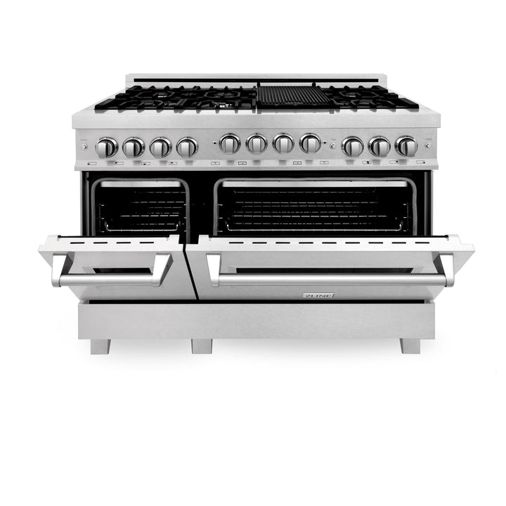 ZLINE KITCHEN AND BATH RGSSNBR48 ZLINE 48" 6.0 cu. ft. Range with Gas Stove and Gas Oven in ZLINE DuraSnow Stainless Steel R Color: DuraSnow Stainless Steel with Brass Burners