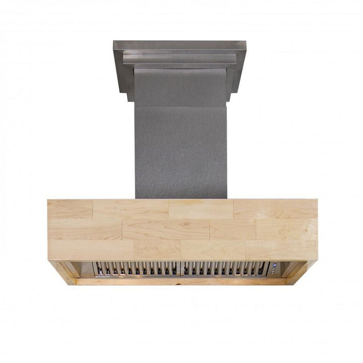 ZLINE KITCHEN AND BATH 681IMRD42 ZLINE Remote Blower Designer Series Wooden Island Mount Range Hood in Butcher Block Size: 42 Inch, CFM: 700