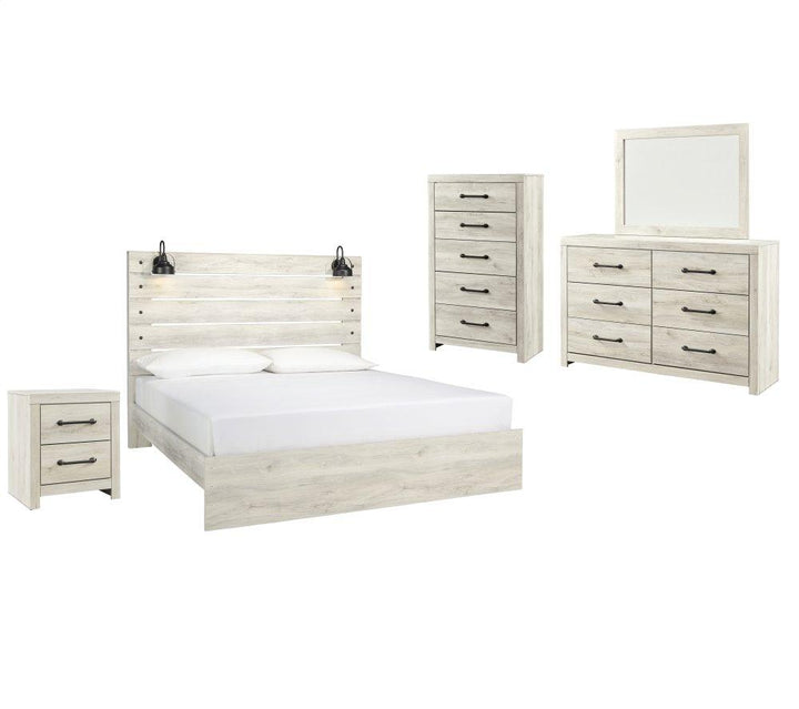 ASHLEY FURNITURE PKG003035 King Panel Bed With Mirrored Dresser, Chest and Nightstand