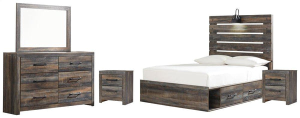 ASHLEY FURNITURE PKG003182 Full Panel Bed With 4 Storage Drawers With Mirrored Dresser and 2 Nightstands