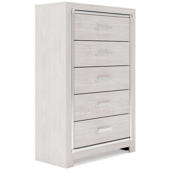 ASHLEY FURNITURE PKG009482 Queen Bookcase Headboard With Mirrored Dresser, Chest and Nightstand