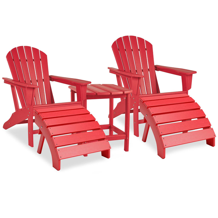 ASHLEY FURNITURE PKG013804 2 Outdoor Adirondack Chairs and Ottomans With Side Table