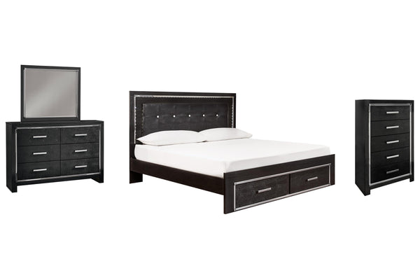 ASHLEY FURNITURE PKG008328 King Panel Bed With Storage With Mirrored Dresser and Chest