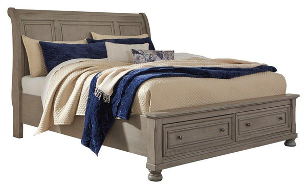 ASHLEY FURNITURE PKG006583 Queen Sleigh Bed With 2 Storage Drawers With Mirrored Dresser and 2 Nightstands