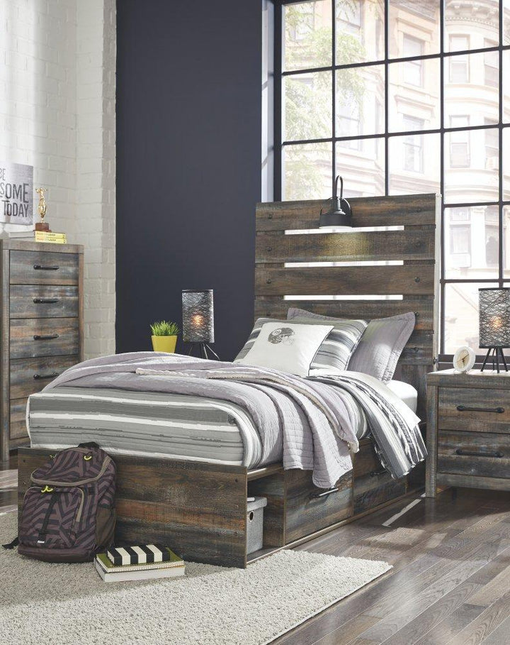 ASHLEY FURNITURE PKG003175 Twin Panel Bed With 4 Storage Drawers With Mirrored Dresser