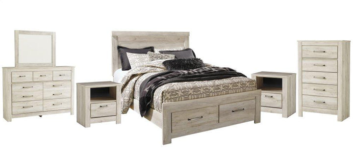 ASHLEY FURNITURE PKG004723 Queen Platform Bed With 2 Storage Drawers With Mirrored Dresser, Chest and 2 Nightstands