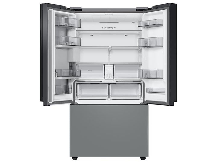 SAMSUNG RF30BB69006MAA Bespoke 3-Door French Door Refrigerator 30 cu. ft. - with Top Left and Family Hub TM Panel in White Glass - and Matte Grey Glass Bottom Door Panel