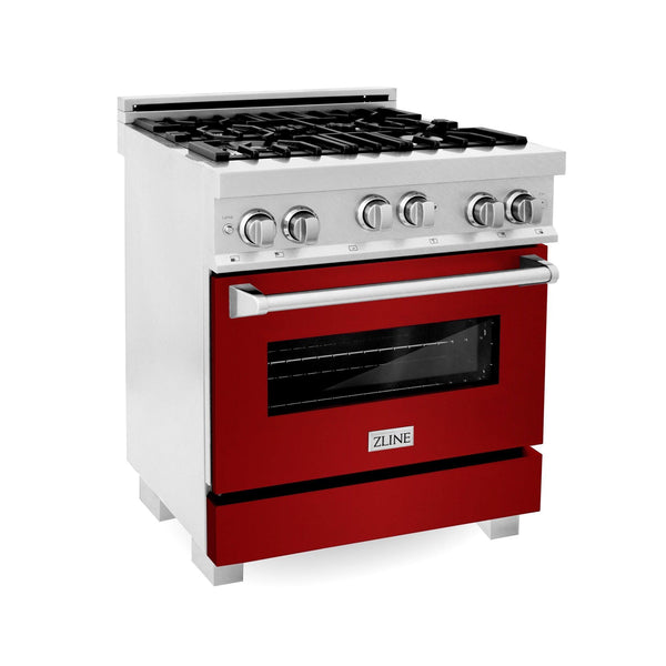 ZLINE KITCHEN AND BATH RGSRG30 ZLINE 30" 4.0 cu. ft. Range with Gas Stove and Gas Oven in DuraSnow R Stainless Steel with Color Door Options Color: Red Gloss