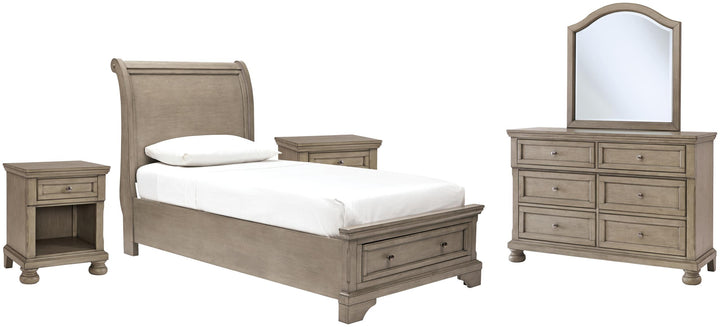 ASHLEY FURNITURE PKG006615 Twin Sleigh Bed With Mirrored Dresser and 2 Nightstands