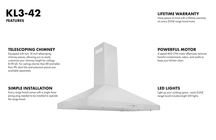 ZLINE KITCHEN AND BATH KL348 ZLINE Convertible Vent Wall Mount Range Hood in Stainless Steel Size: 48 inch