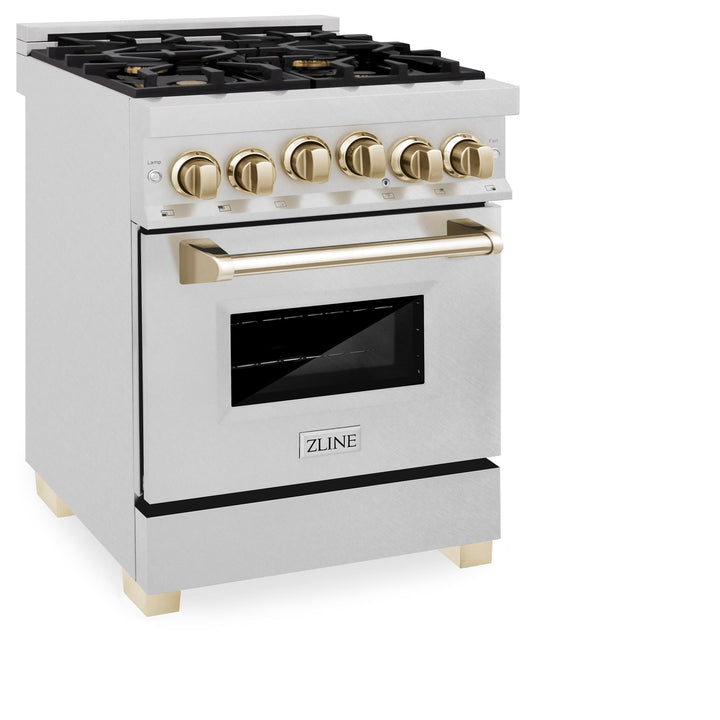 ZLINE KITCHEN AND BATH RGSZSN24CB ZLINE Autograph Edition 24" 2.8 cu. ft. Range with Gas Stove and Gas Oven in DuraSnow R Stainless Steel with Champagne Bronze Accents Color: Champagne Bronze