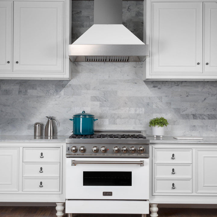 ZLINE KITCHEN AND BATH 8654WM30 30" Ducted DuraSnow R Stainless Steel Range Hood with White Matte Shell