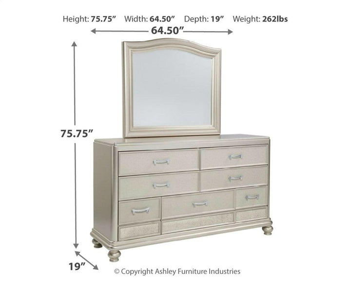 ASHLEY FURNITURE PKG007774 Queen Upholstered Bed With Mirrored Dresser and Chest