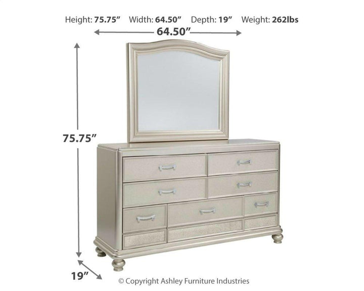 ASHLEY FURNITURE PKG007772 Queen Upholstered Bed With Mirrored Dresser