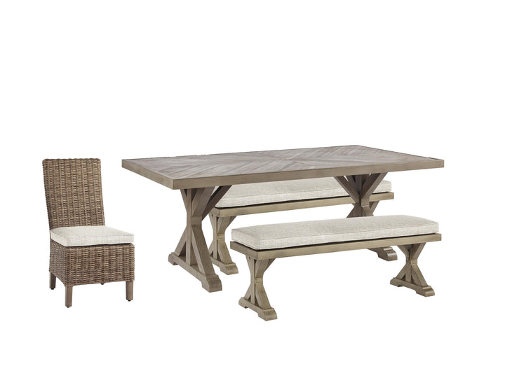 ASHLEY FURNITURE P791P5 Beachcroft Outdoor Dining Table With 4 Chairs and Bench