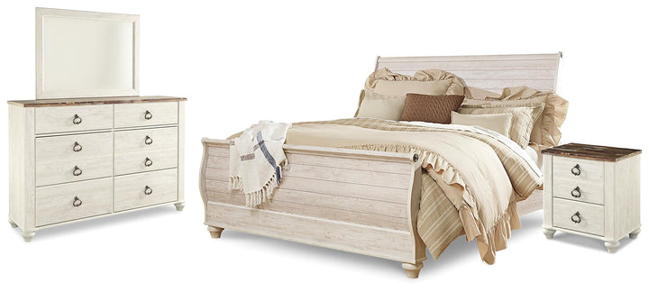 ASHLEY FURNITURE PKG014142 King Sleigh Bed With Mirrored Dresser and Nightstand